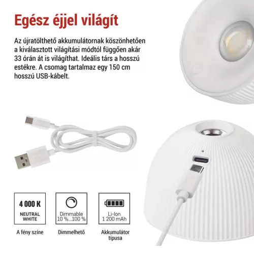 EMOS Z7635W, Sophie LED asztali lámpa, újratölthető, fehér