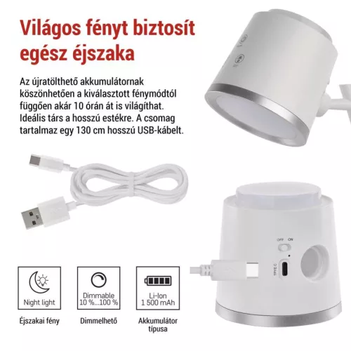 EMOS Abbie fehér újratölthető LED asztali lámpa, Z7636W
