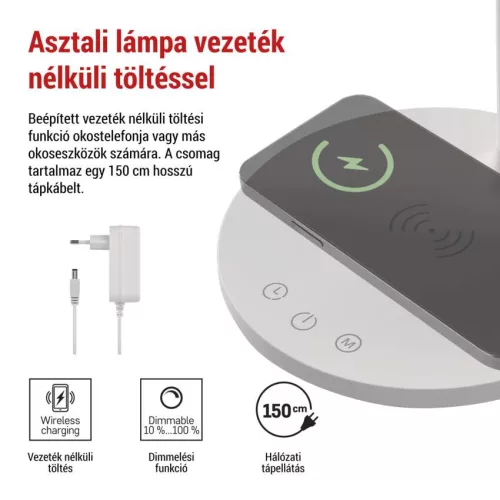 EMOS Oscar fehér LED asztali lámpa vezetékmentes töltéssel, Z7637W