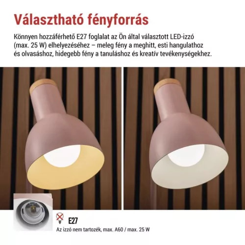 EMOS Poppy rózsaszín asztali lámpa E27 foglalattal és tolltartóval, Z7640P
