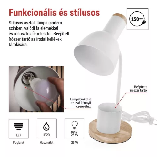 EMOS Z7640W, EMOS Poppy asztali lámpa E27 IP20, fehér