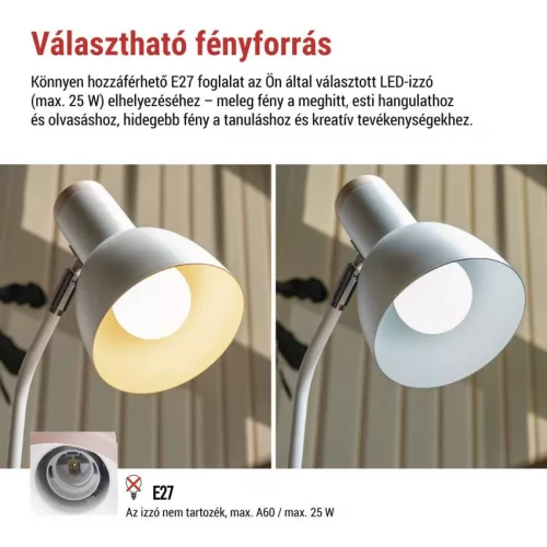 EMOS Z7640W, EMOS Poppy asztali lámpa E27 IP20, fehér