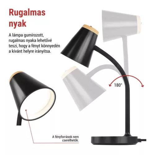 EMOS Tara fekete LED asztali lámpa hajlékony nyakkal, Z7641B