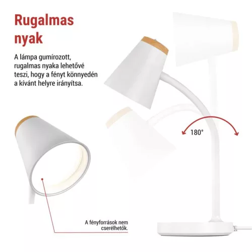 EMOS Tara fehér LED asztali lámpa hajlékony nyakkal, Z7641W