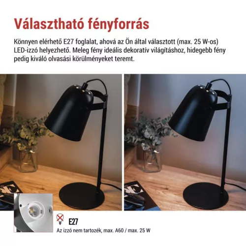 EMOS Z7642B, EMOS Nina asztali lámpa E27 IP20, fekete