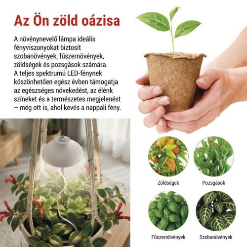 EMOS Z7901, LED növénynevelő lámpa, teljes spektrum, 15 LED, beltéri, időzítővel