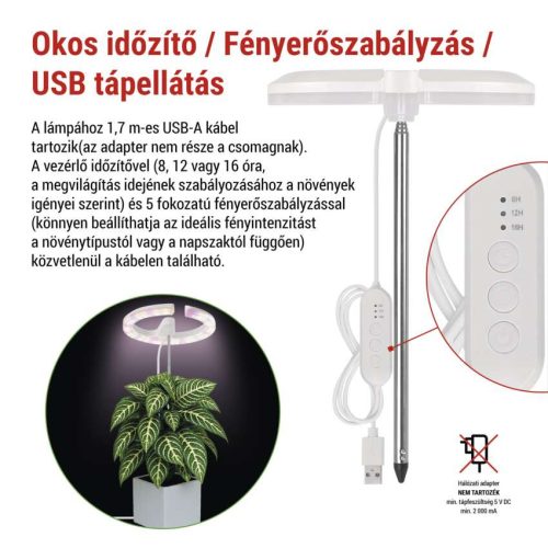 EMOS Z7902, LED növénynevelő lámpa, teljes spektrum, 39 LED, beltéri, időzítővel, dimmelhető