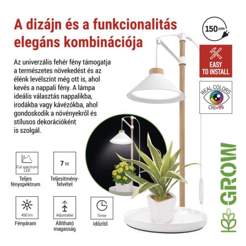 EMOS Z7905, LED növénynevelő lámpa, teljes spektrum, 21 LED, beltéri, időzítővel