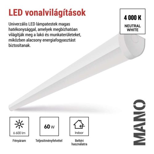 EMOS ZAB913, LED lineáris lámpatest MANO 60W, semleges fehér