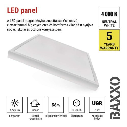 EMOS ZB1624, EMOS LED panel BAXXO beépíthetö 36W 4320lm IP20 természetes fehér UGR