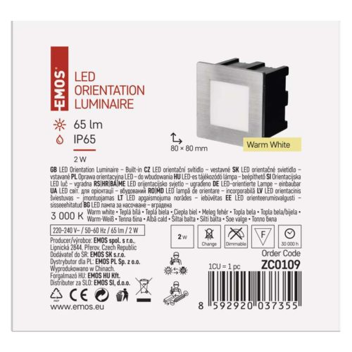 EMOS ZC0109, LED irányfény beépíthető AMAL, négyzet 1.5W IP65 meleg fehér