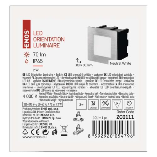 EMOS ZC0111, LED irányfény beépíthető AMAL, négyzet 1.5W IP65 természetes fehér