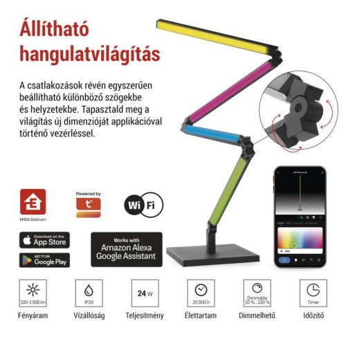EMOS ZCW34BR, GoSmart LED állólámpa, fekete, 175 cm, meleg fehér / RGBIC WiFi