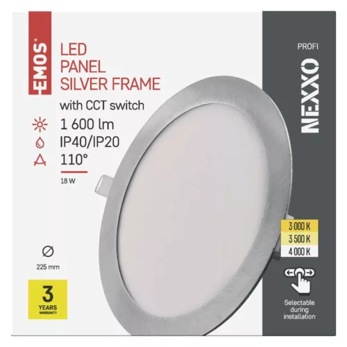 EMOS ZD1243, LED süllyesztett lámpatest NEXXO, kerek, ezüst, 18W, CCT