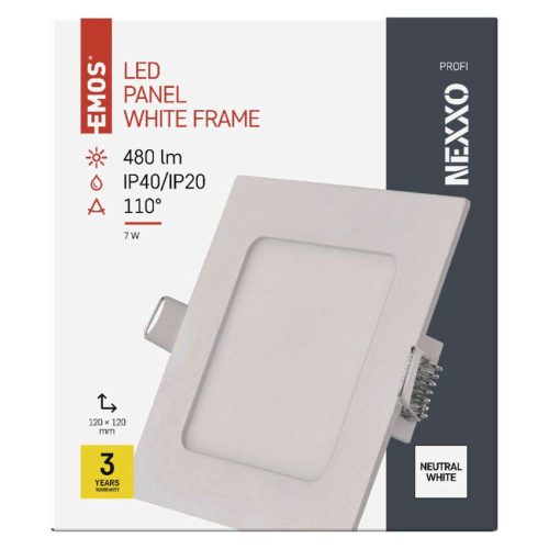 EMOS ZD2125, LED süllyesztett lámpatest NEXXO, négyzet, fehér, 7W, természetes fehér