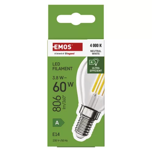 EMOS ZF1A43, LED izzó Filament Mini Globe  A CLASS/ E14 / 3,8 W (60 W) / 806 lm / Természetes fehér