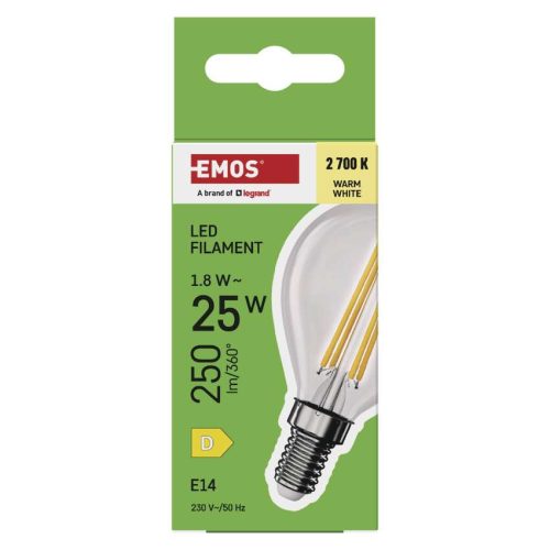 EMOS ZF1D02, LED izzó Filament Mini Globe / E14 / 1,8 W (25 W) / 250 lm / Meleg fehér
