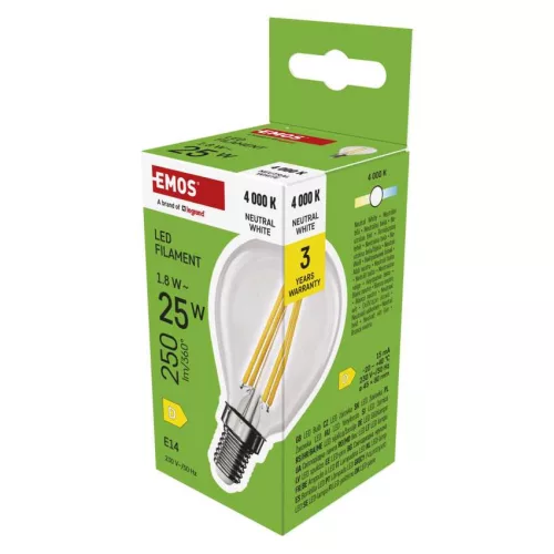 EMOS ZF1D03, LED izzó Filament Mini Globe / E14 / 1,8 W (25 W) / 250 lm / Természetes fehér
