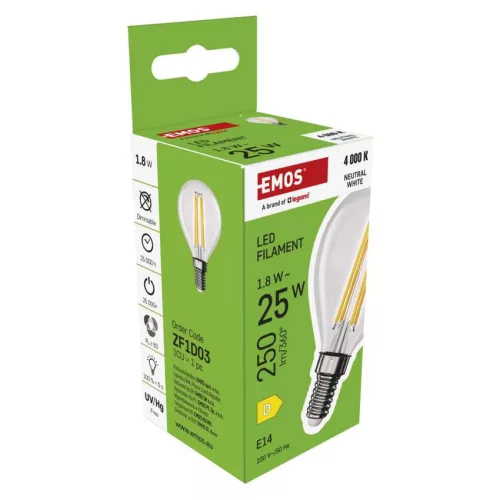 EMOS ZF1D03, LED izzó Filament Mini Globe / E14 / 1,8 W (25 W) / 250 lm / Természetes fehér
