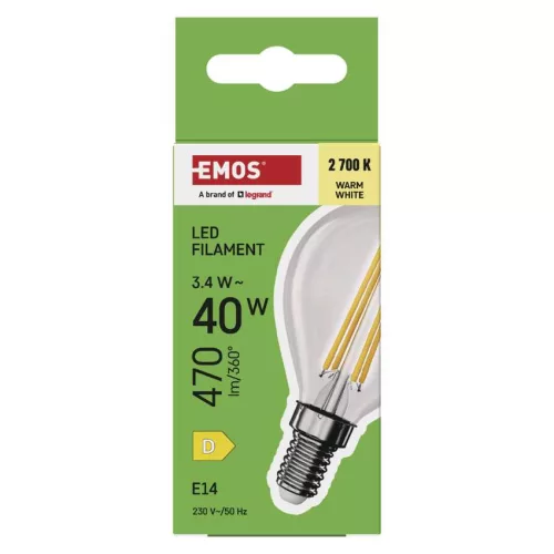 EMOS ZF1D22, LED izzó Filament Mini Globe / E14 / 3,4 W (40 W) / 470 lm / Meleg fehér