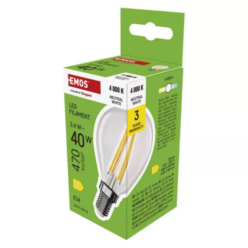 EMOS ZF1D23, LED izzó Filament Mini Globe / E14 / 3,4 W (40 W) / 470 lm / Természetes fehér
