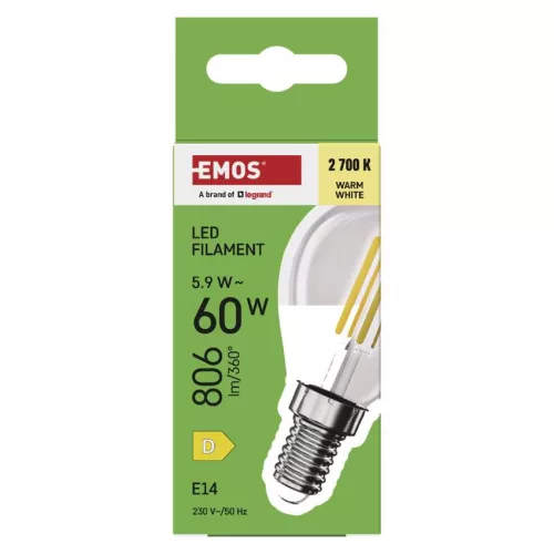 EMOS ZF1D42, LED izzó Filament Mini Globe / E14 / 5,9 W (60 W) / 806 lm / Meleg fehér