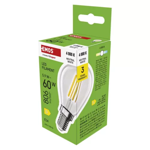 EMOS ZF1D43, LED izzó Filament Mini Globe / E14 / 5,9 W (60 W) / 806 lm / Természetes fehér