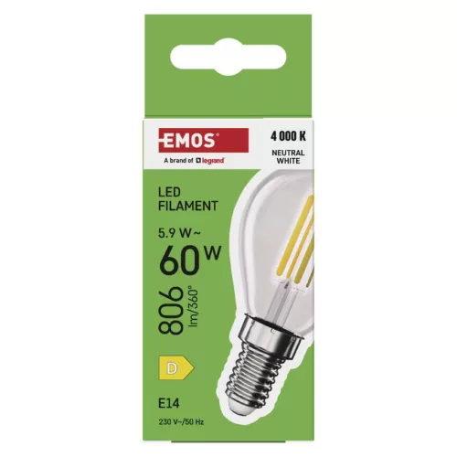 EMOS ZF1D43, LED izzó Filament Mini Globe / E14 / 5,9 W (60 W) / 806 lm / Természetes fehér