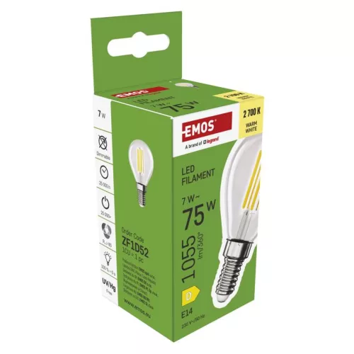 EMOS ZF1D52, LED izzó Filament Mini Globe  / E14 / 7 W (75 W) / 1055 lm / meleg fehér