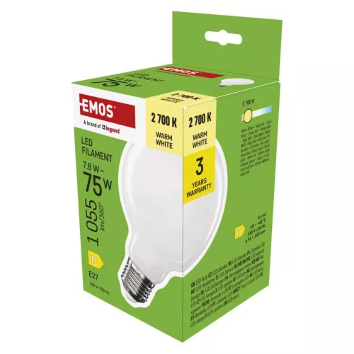 EMOS ZF2D52, LED izzó Filament G95 / E27 / 7,8 W (75 W) / 1055 lm / Meleg fehér