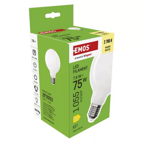 EMOS ZF2D52, LED izzó Filament G95 / E27 / 7,8 W (75 W) / 1055 lm / Meleg fehér