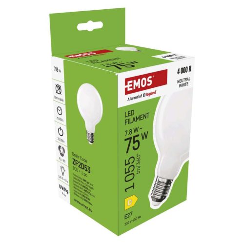 EMOS ZF2D53, LED izzó Filament G95 / E27 / 7,8 W (75 W) / 1055 lm / Természetes fehér