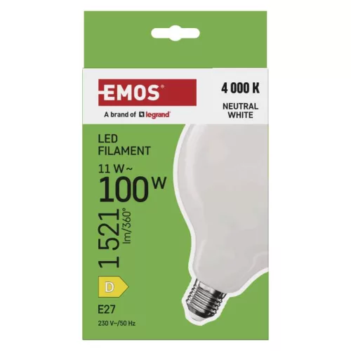 EMOS ZF2D63, LED izzó Filament G125 / E27 / 11 W (100 W) / 1521 lm / Természetes fehér