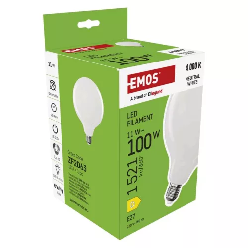 EMOS ZF2D63, LED izzó Filament G125 / E27 / 11 W (100 W) / 1521 lm / Természetes fehér