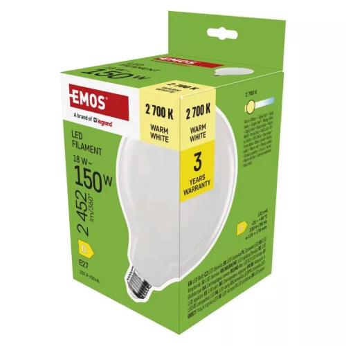 EMOS ZF2D82, LED izzó Filament G125 / E27 / 18 W (150 W) / 2452 lm / Meleg fehér