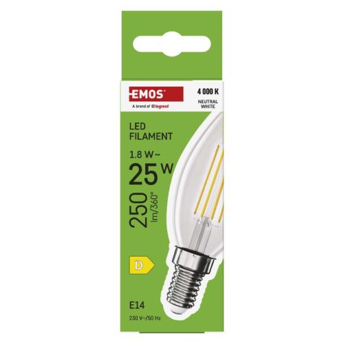 EMOS ZF3D03, LED izzó Filament gyertya / E14 / 1,8 W (25 W) / 250 lm / Természetes fehér