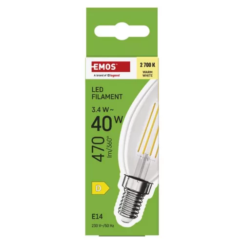 EMOS ZF3D22, LED izzó Filament gyertya / E14 / 3,4 W (40 W) / 470 lm / Meleg fehér