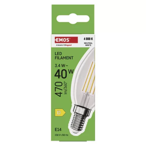 EMOS ZF3D23, LED izzó Filament gyertya / E14 / 3,4 W (40 W) / 470 lm / Természetes fehér