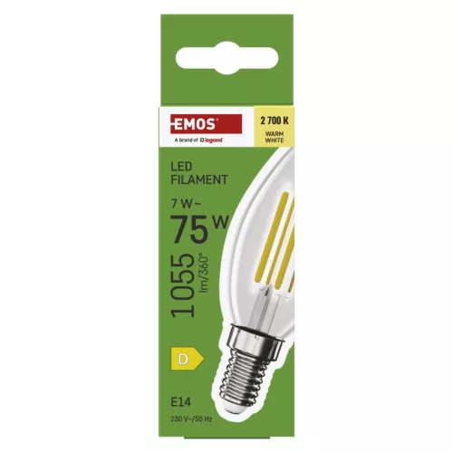 EMOS ZF3D52, LED izzó Filament gyertya / E14 / 7 W (75 W) / 1055 lm / Meleg fehér