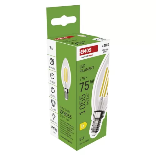 EMOS ZF3D53, LED izzó Filament gyertya / E14 / 7 W (75 W) / 1055 lm / természetes fehér