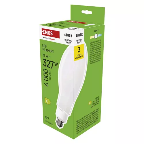 EMOS ZF5751, LED izzó Filament ED90 / E27 / 36 W (327 W) / 6 000 lm / természetes fehér