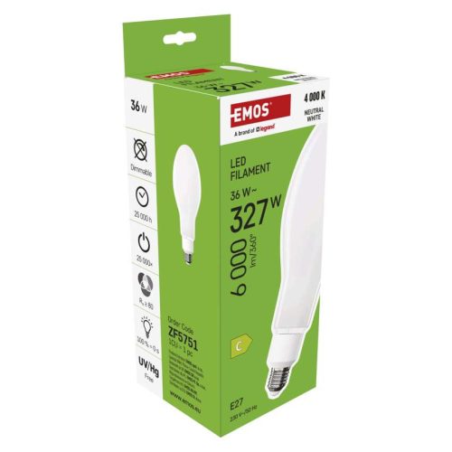 EMOS ZF5751, LED izzó Filament ED90 / E27 / 36 W (327 W) / 6 000 lm / természetes fehér