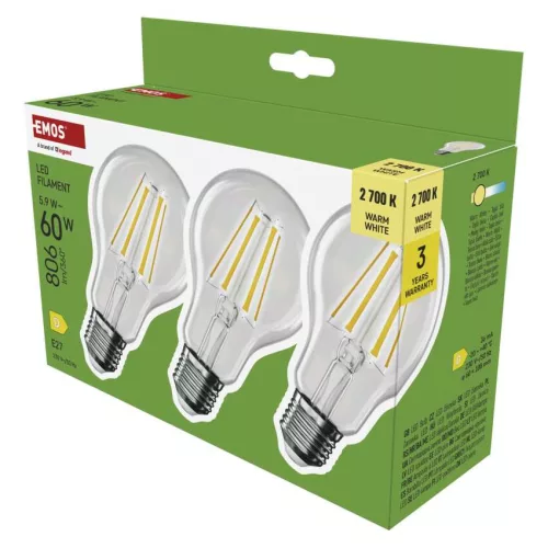 EMOS ZF5D42.3, LED izzó Filament A60 / E27 / 5,9 W (60 W) / 806 lm / Meleg fehér