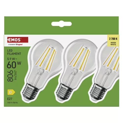 EMOS ZF5D42.3, LED izzó Filament A60 / E27 / 5,9 W (60 W) / 806 lm / Meleg fehér