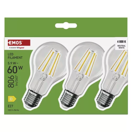 EMOS ZF5D43.3, LED izzó Filament A60 / E27 / 5,9 W (60 W) / 806 lm / Természetes fehér