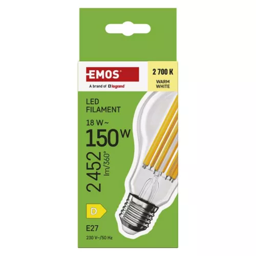 EMOS ZF5D82, LED izzó Filament A70 / E27 / 18 W (150 W) / 2452 lm / Meleg fehér
