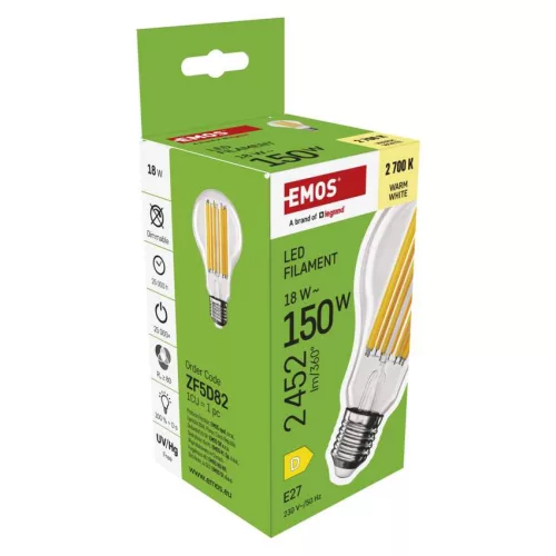 EMOS ZF5D82, LED izzó Filament A70 / E27 / 18 W (150 W) / 2452 lm / Meleg fehér