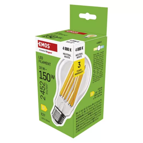 EMOS ZF5D83, LED izzó Filament A70 / E27 / 18 W (150 W) / 2452 lm / Természetes fehér