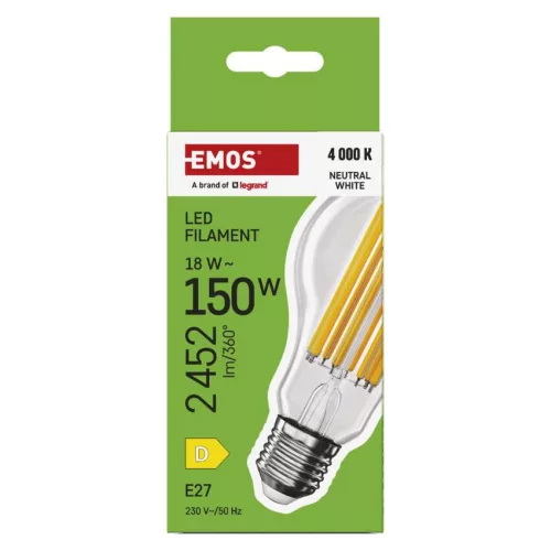 EMOS ZF5D83, LED izzó Filament A70 / E27 / 18 W (150 W) / 2452 lm / Természetes fehér