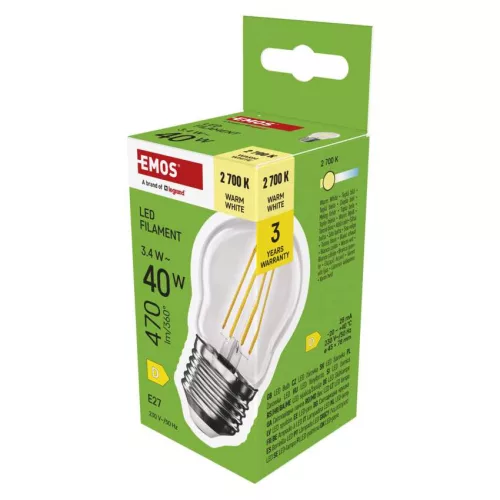 EMOS ZF6D22, LED izzó Filament Mini Globe / E27 / 3,4 W (40 W) / 470 lm / Meleg fehér